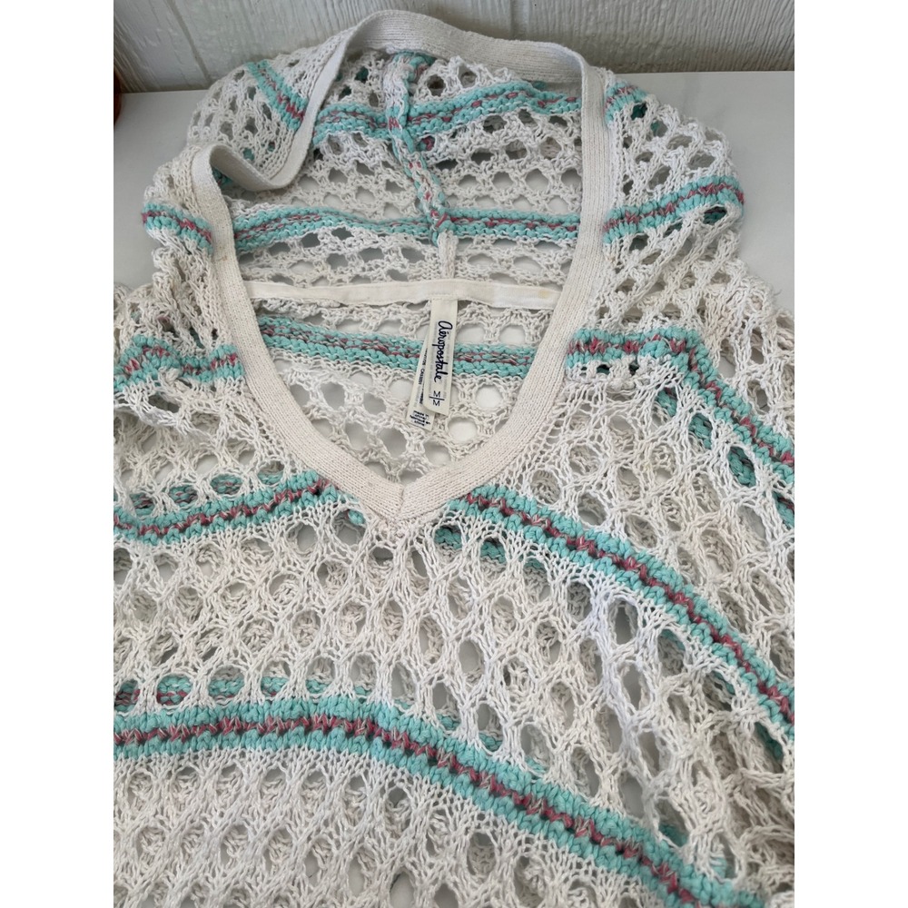 Aeropostale White Crochet Hooded Sweater Pullover Poncho Tunicโ M